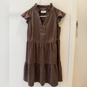 Universal Thread Brown Suede-Look V-Neck Tiered Dress